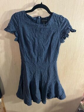 Banana Republic Navy Pinstripe Ruffle-Sleeve Fit and Flare Dress Size 4P